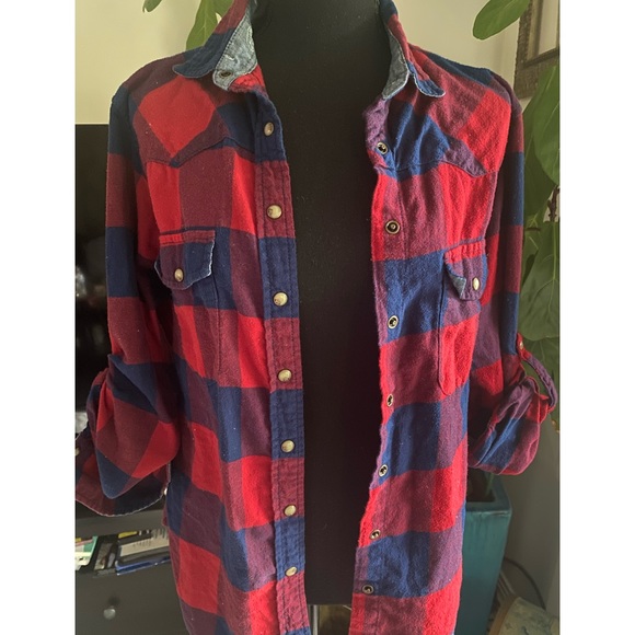 Flannel Flannel Flannel Camp Shirt long sleeve in a Blue & Red Check, M - Picture 1 of 6